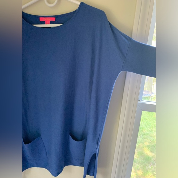 Lilly Pulitzer Elba Coolmax Oversized Boxy Poncho Sweater Iris Blue Womens Sz Sm - Picture 2 of 11